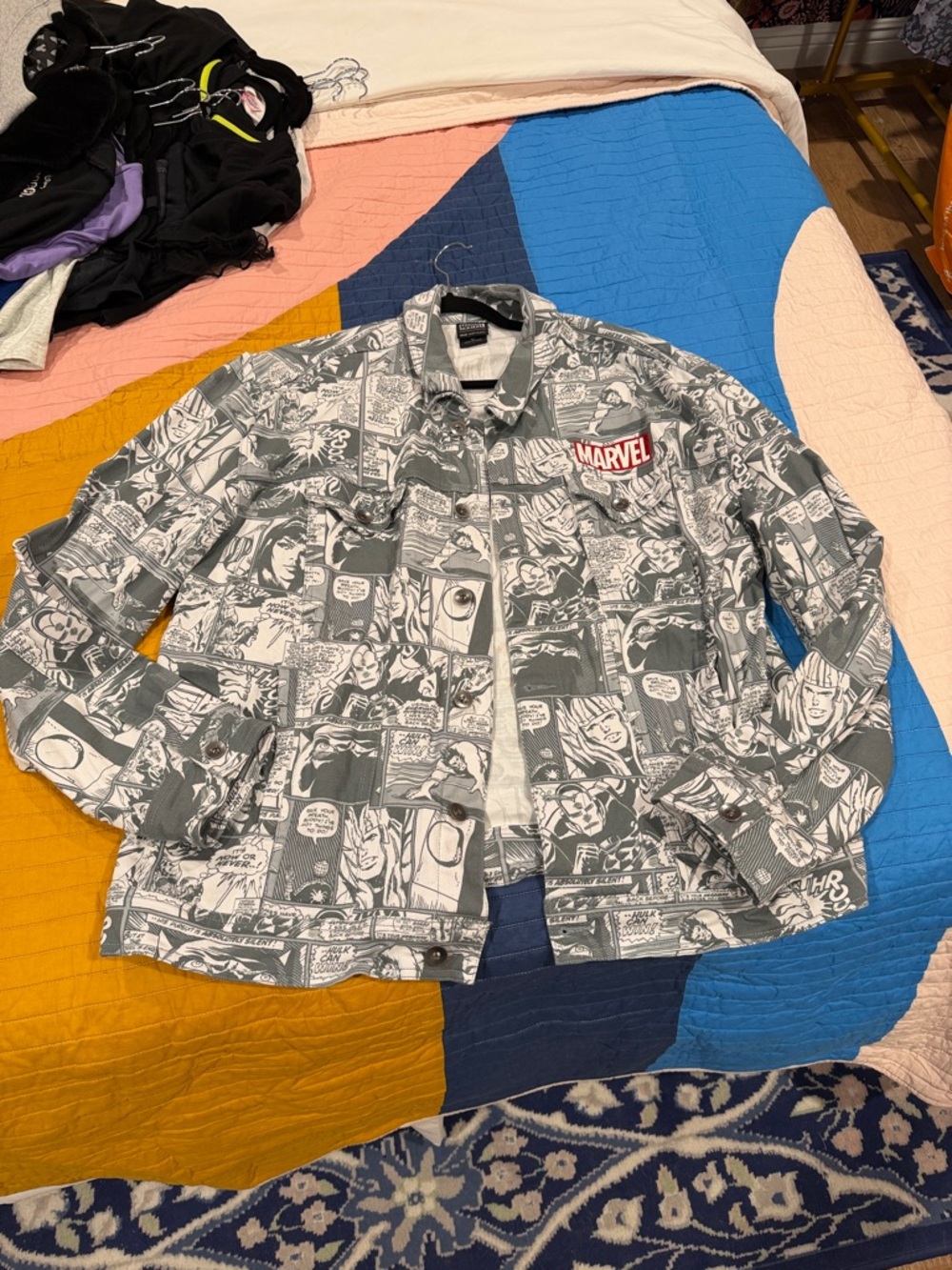 EUC Marvel Black & White Comic-Print Shirt Jacket